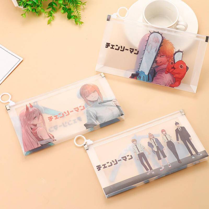 Túi Đựng Bút Bằng Nhựa Có Khóa Kéo Họa Tiết Anime Saw Man Denji Makima Aki Hayakawa Power Pochita