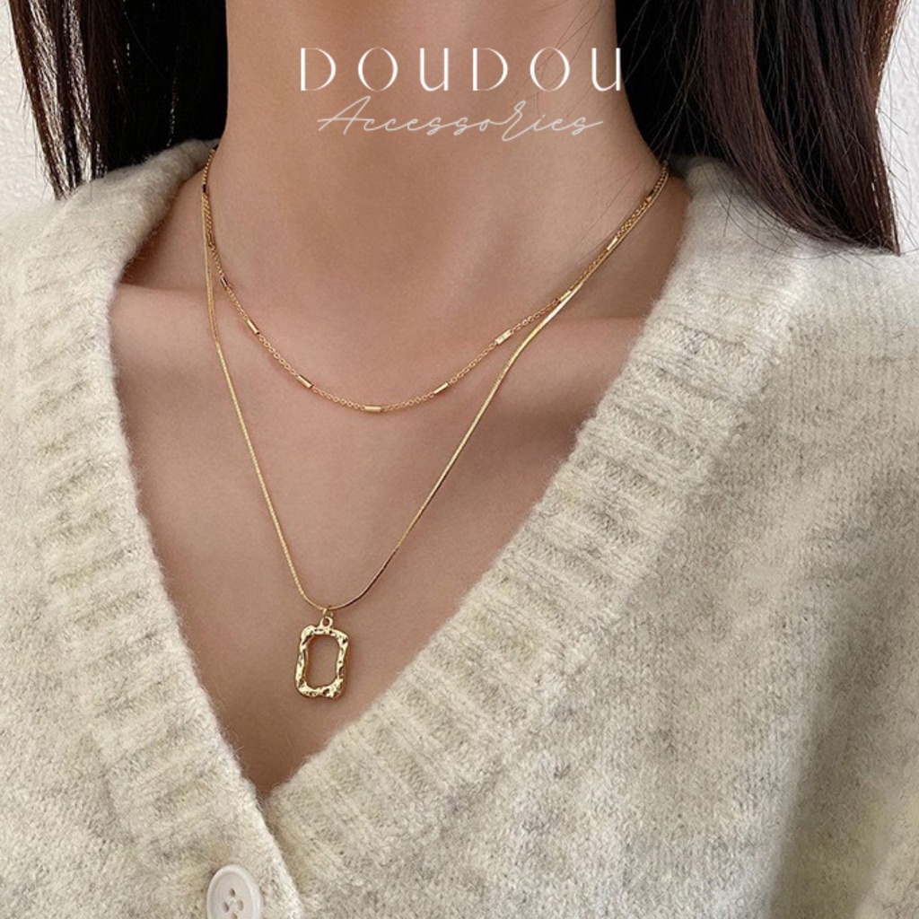 Dây chuyền nữ đẹp DOUDOU Dây chuyền nữ không gỉ chất liệu bạc 925 thiết kế 2 tầng XL002
