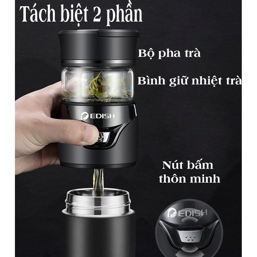 Bình pha trà giữ nhiệt, Bình pha trà Edish (450ml) Có Màng Lọc - Bảo hành 1 ĐỔI 1