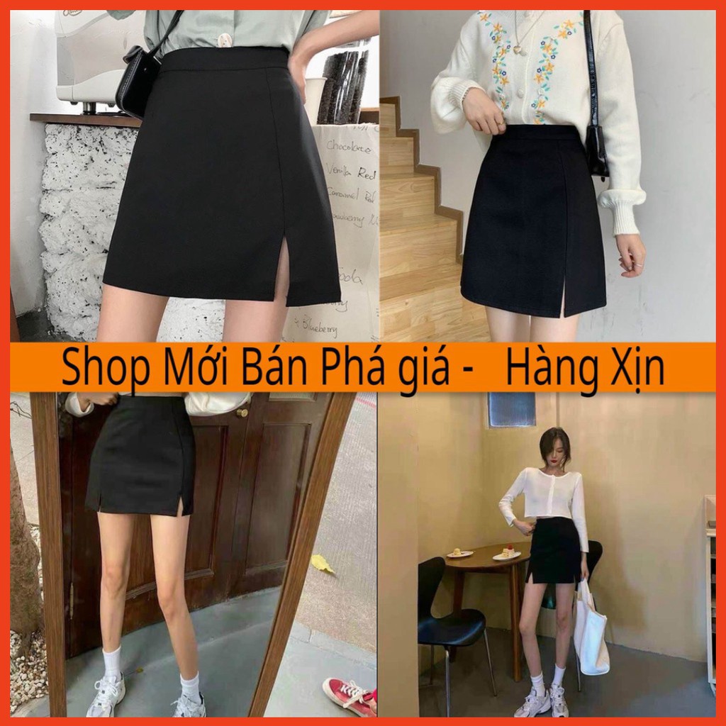Chân váy chữ a ngắn xẻ trước,Chân váy ngắn công sở  có quần trong chống lộ