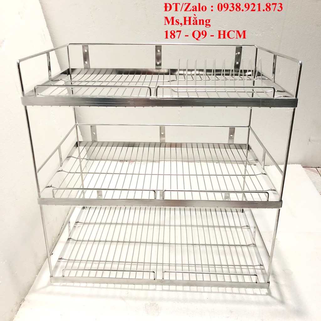 Kệ Chén Treo Tường 3 Tầng Inox 304 KT D60xR40xC60cm - KCTT3T304