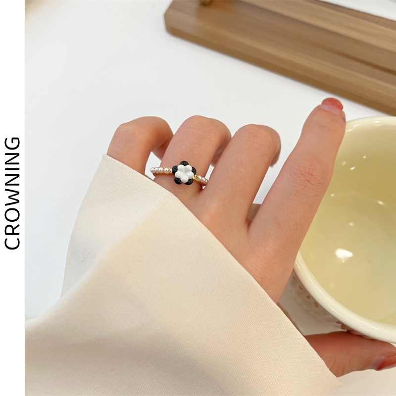 Nhẫn Đính Ngọc Trai Hình Hoa Trà Phong Cách Hàn Quốc Cho Nữ F997