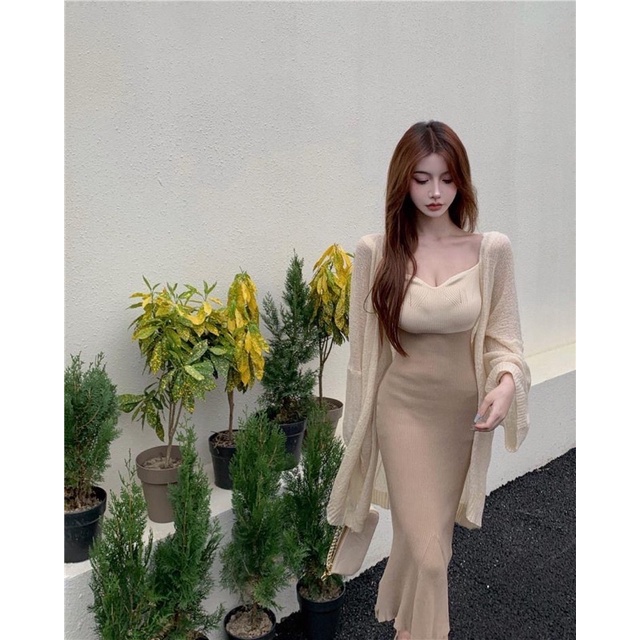 Set Váy 2 Dây Body Đuôi Cá & Áo khoác Cardigan