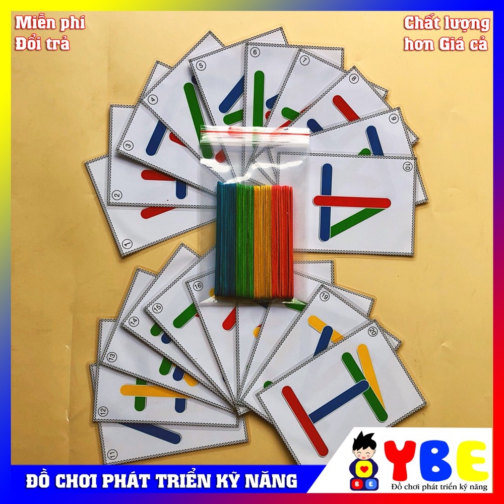 Bộ trò chơi xếp que kem màu theo mẫu vừa chơi vừa học Đồ chơi phát triển kỹ năng Đồ chơi giáo dục Montessori