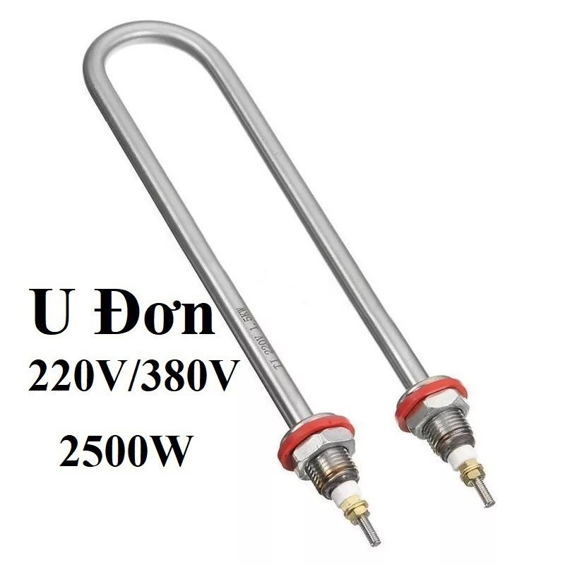 Thanh nhiệt điện trở U đơn dùng để nấu phở, đun nước, bánh cuốn, chất liệu innox 304, điện áp 220V/380V