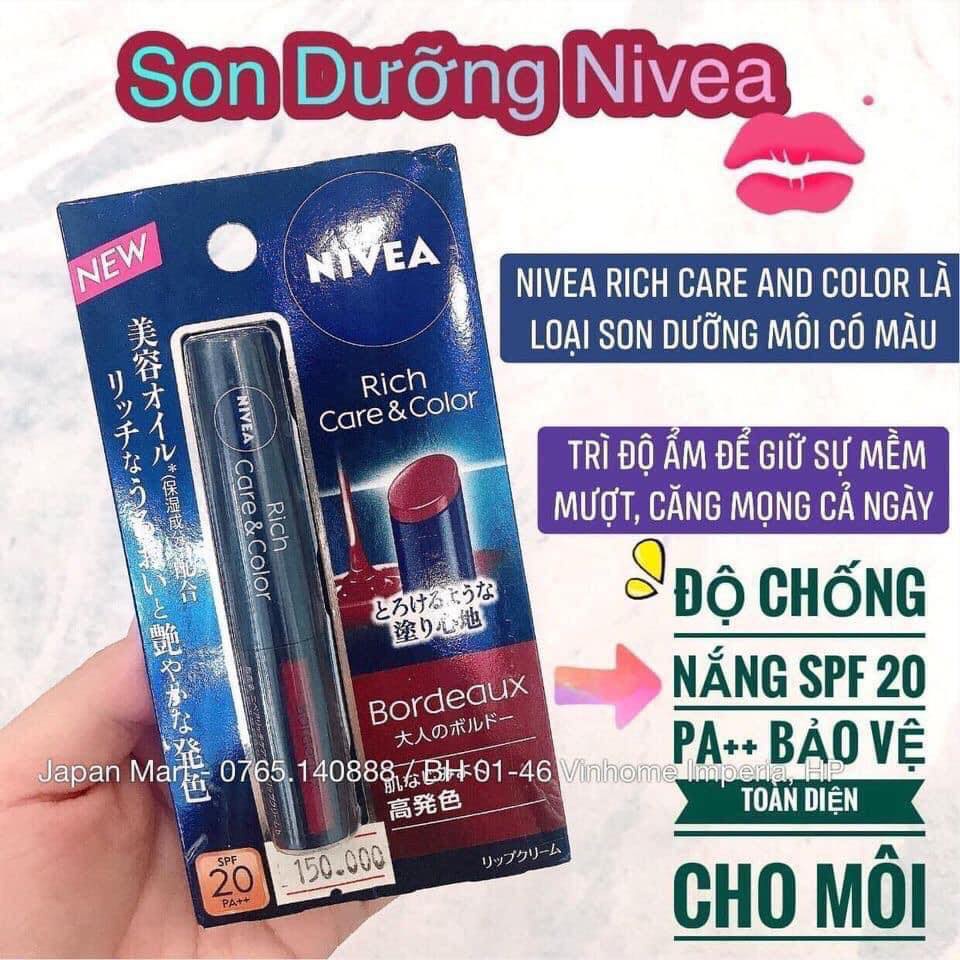 SON DƯỠNG MÔI NIVEA RICH CARE &amp; COLOR SPF20 PA++ CÓ MÀU HÀNG NHẬT CHÍNH HÃNG - 10645