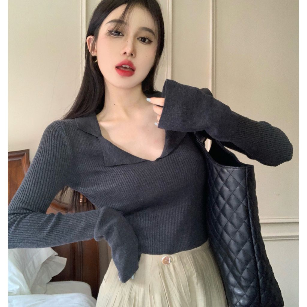 Áo len tay dài cổ chữ V,  áo len dệt kim sexy tôn dáng chất lượng hàng order Taobao nhà Oanhdilys