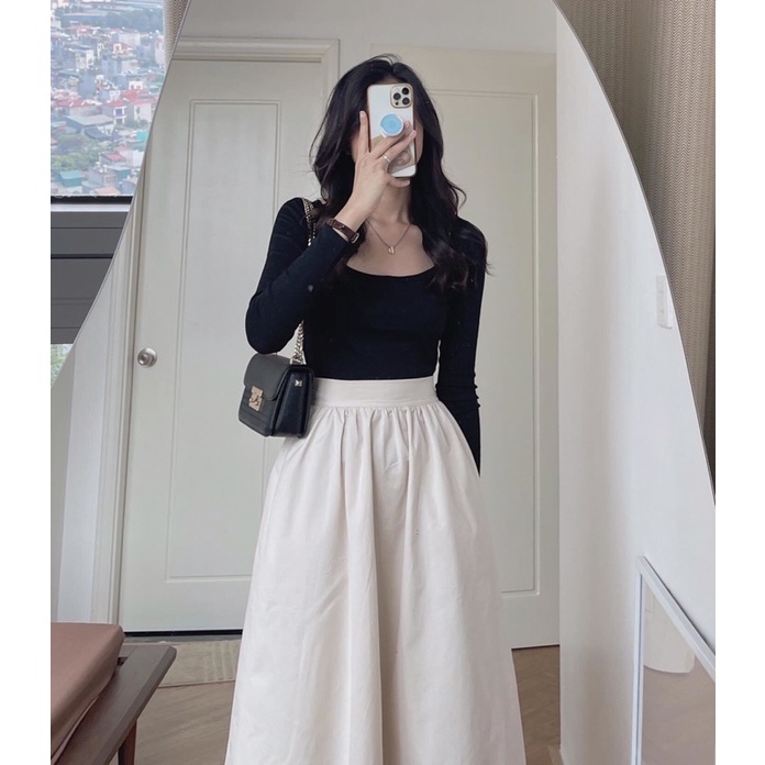 Áo dài tay cổ U chất cotton chuẩn l1