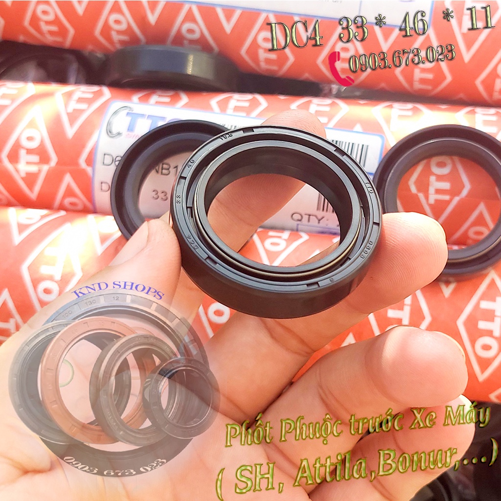 Phớt dầu giảm sóc trước TTO DC4 33*46*11 dùng cho SH VN, Attila, Bonur, RM80,...phụ tùng xe loại vòng đệm cao su 2 lò xo