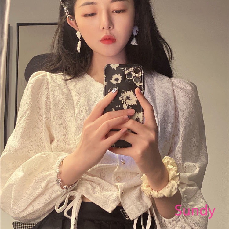 Áo sơ mi tay dài cổ chữ v thời trang mùa thu hàn quốc cho nữ