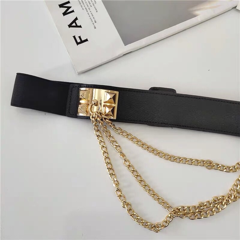 Đai váy belt váy Bản to phối dây sợi xích cá tính - Thắt lưng váy da chun eo bản to cao cấp sang chảnh đv017