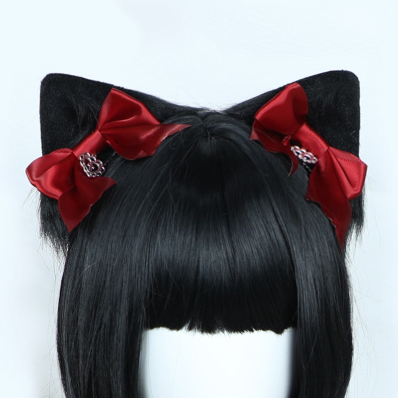 Kẹp Tóc Nơ Tai Mèo Phối Lông Hóa Trang Lolita