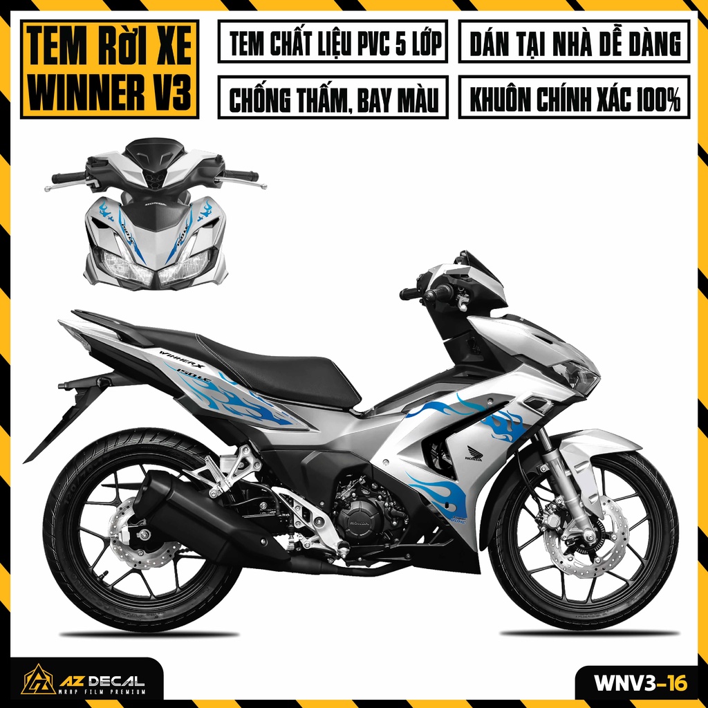 Decal Rời Xe Winner V3 Vân Lửa Cực Chất | WNV3-16 | Tem Chế Dán Winner X 2022 Cao Cấp, Cắt Khuôn Sẵn Dễ Sử Dụng