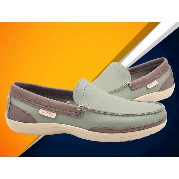 Giày mọi nam Crocs Wrap Colorlite xanh rêu chất da mềm