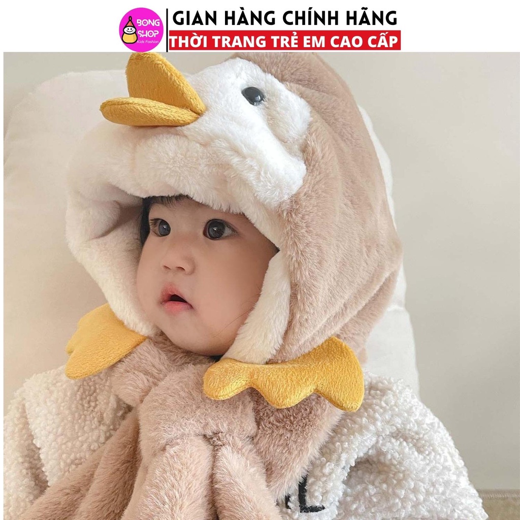 Mũ lông hình chú vịt con siêu ấm kèm khăn cho bé 1- dưới 3 tuổi