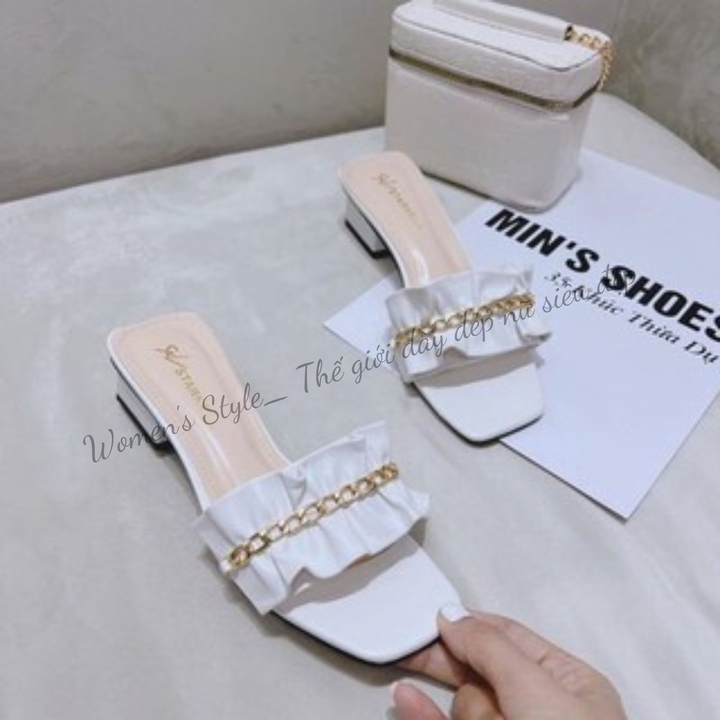 Dép cao gót 3 phân Womenstyle  quai xích phù hợp hè nóng nực, sandal đi biển chuẩn size 35-39 3 màu trắng,kem, đen