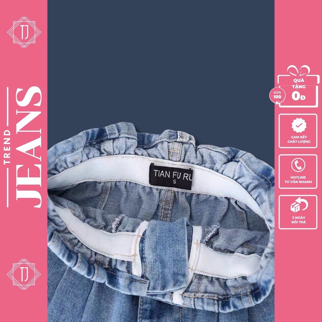 Quần short jeans nữ lưng chun thoải mái gấp gấu tạo kiểu