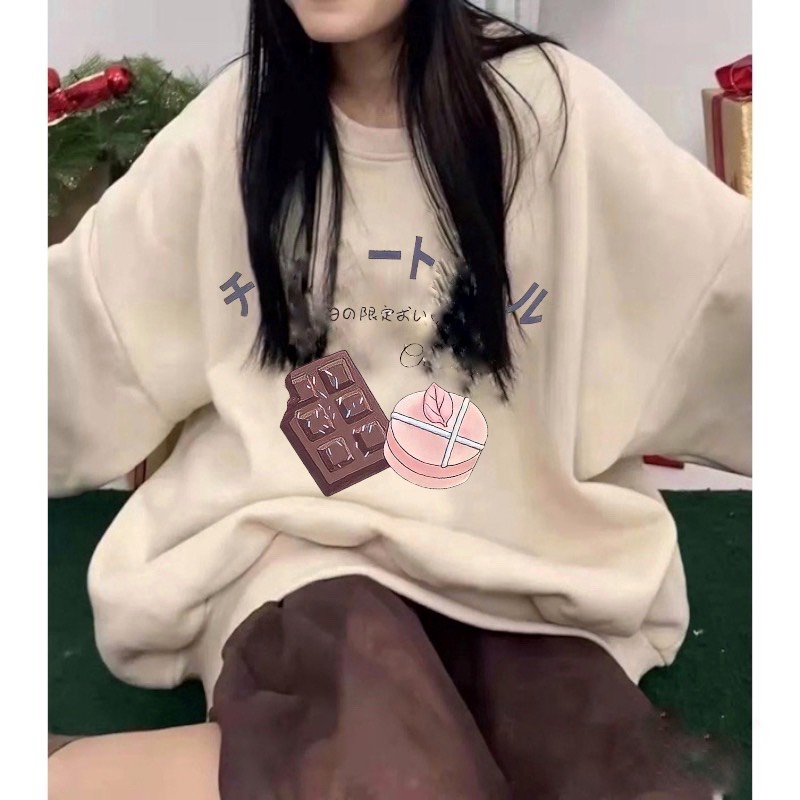 Áo Sweater Sô Cô La Chữ Ngực Nhật Unisex Form Rộng Unisex