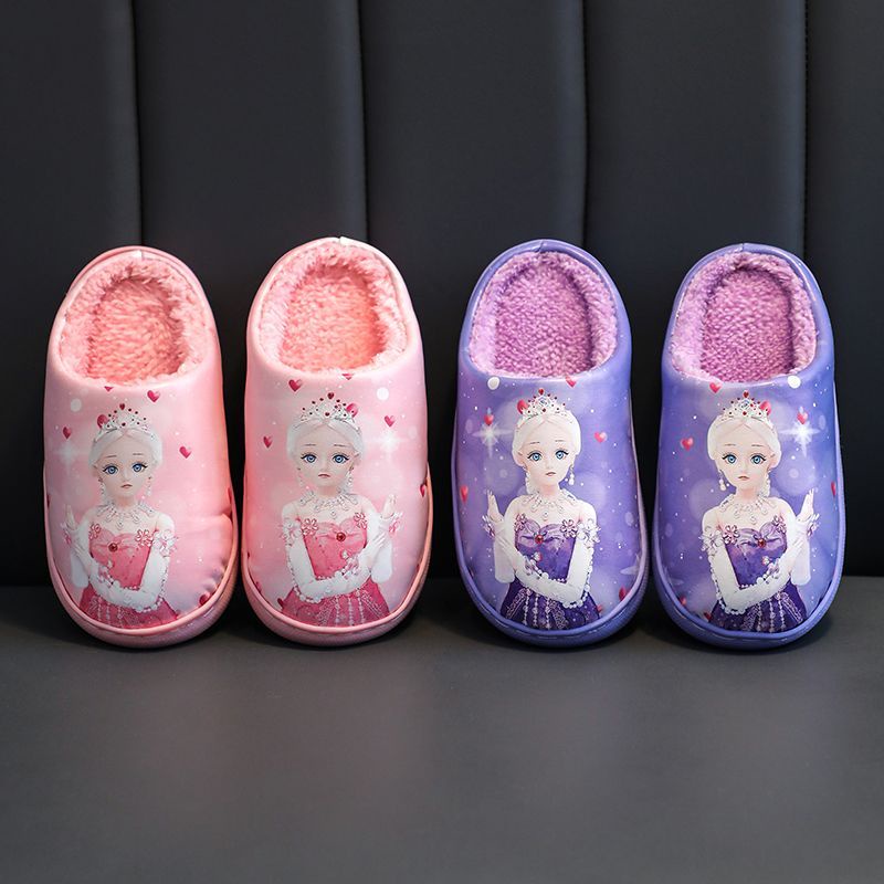 Dép AMILA cotton lót lông cừu dày dặn chống thấm nước họa tiết hoạt hình thời trang thu đông cho bé