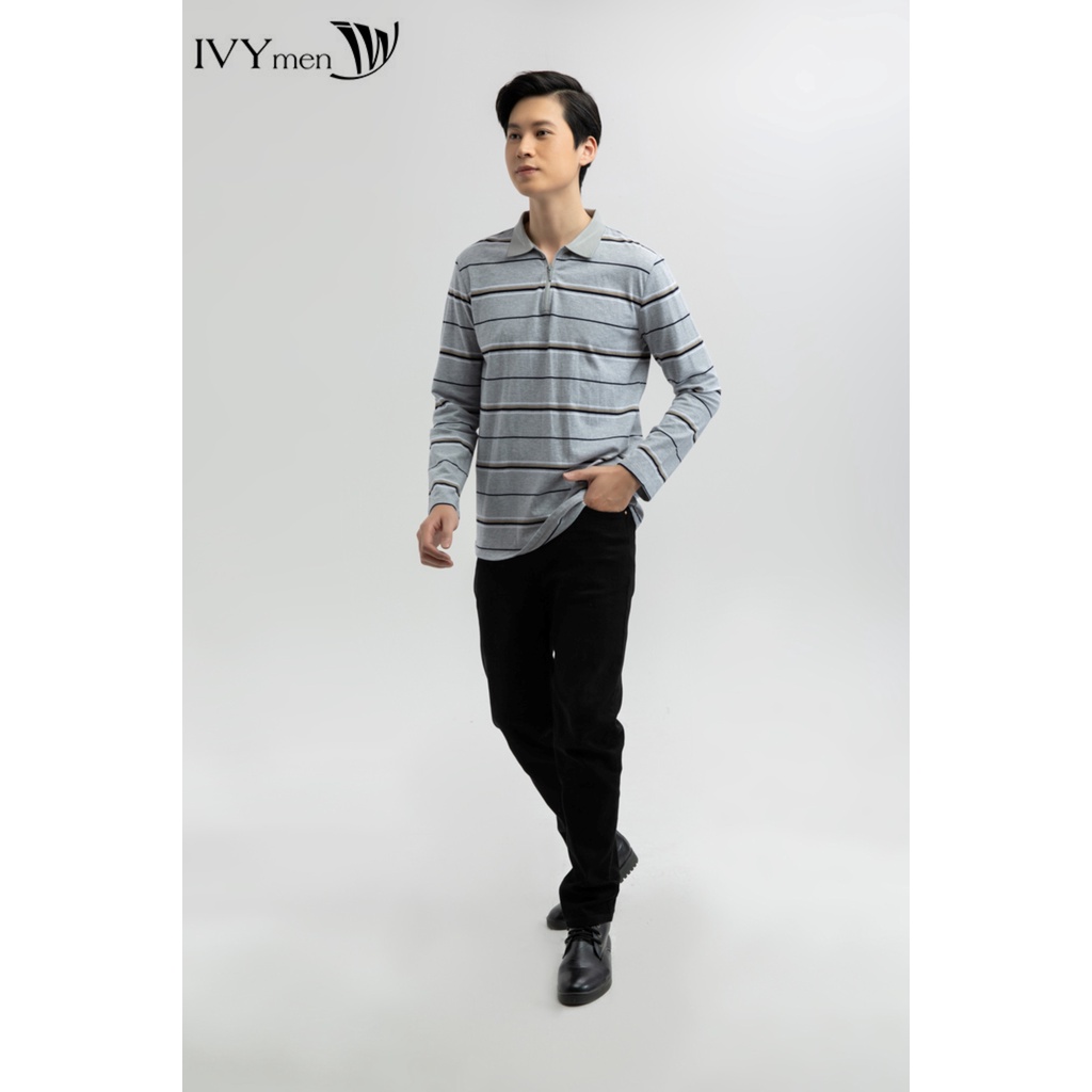 Áo thun nam kẻ cổ kéo khóa IVY moda MS 58E2841