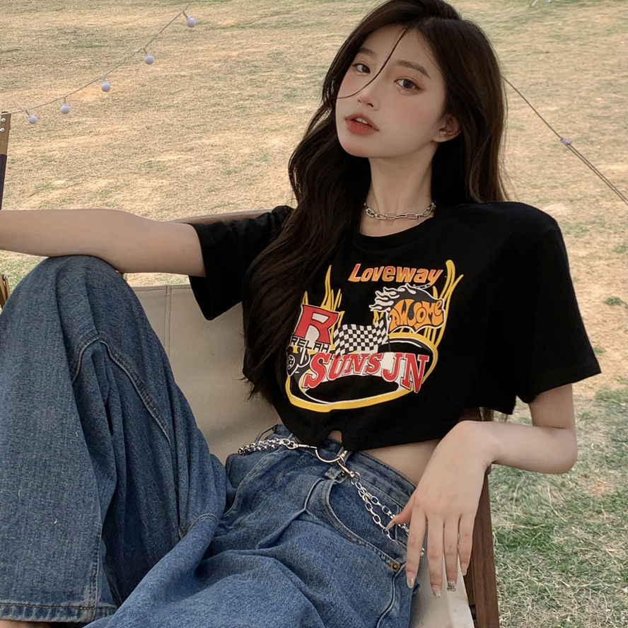 Áo thun tay ngắn in họa tiết phong cách retro dành cho nữ