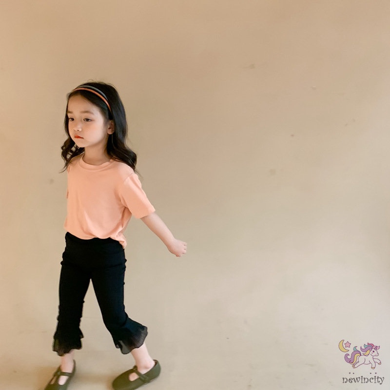 Quần dài phối ren nhún bèo phong cách Hàn Quốc xinh xắn dành cho bé gái