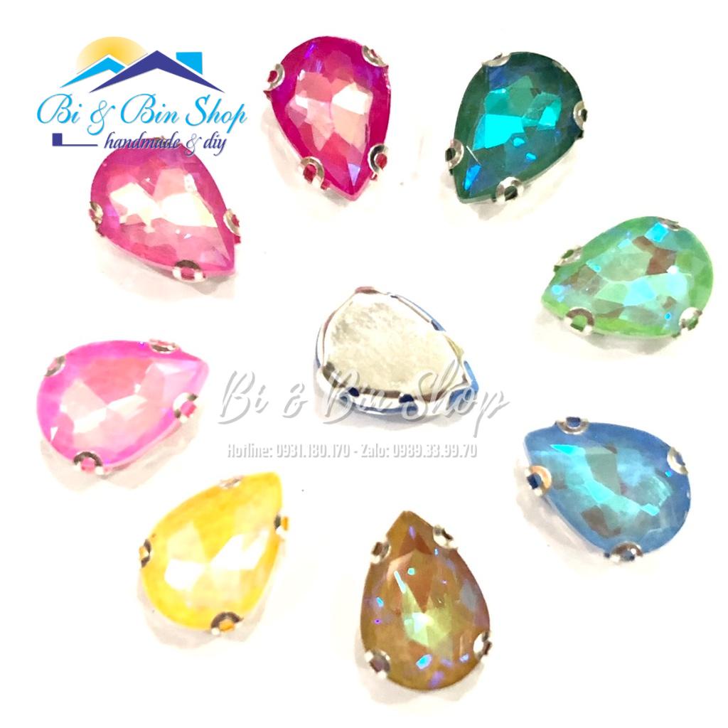 10 Viên Đá Đế Giọt Nước 10x14mm Pha Lê Ánh Cừ Đính Kết Trang Phục Thời Trang, Trang Trí Vương Miện - Bi &amp; Bin Shop