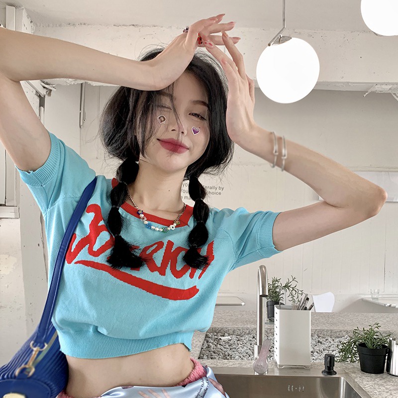 Áo Thun Croptop Ngắn Tay Cổ Vuông Thiết Kế Thoáng Khí Thời Trang Cho Nữ