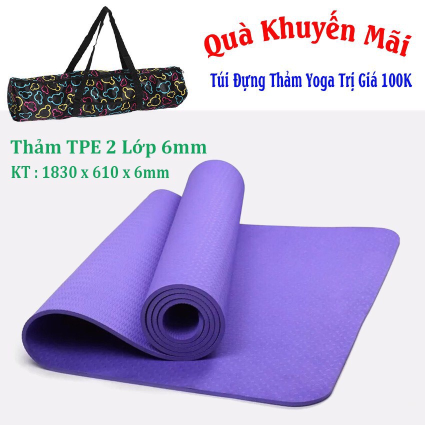 Thảm tập yoga TPE 6mm 1 lớp (Tặng kèm túi đựng + Dây buộc)