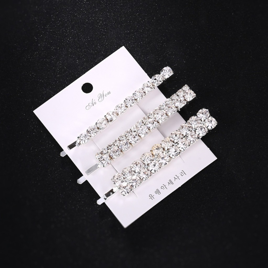 Kẹp Tăm Kim Loại Đính Đá Set 3 Sành Điệu Phong Cách Hàn Quốc UMI FJ183