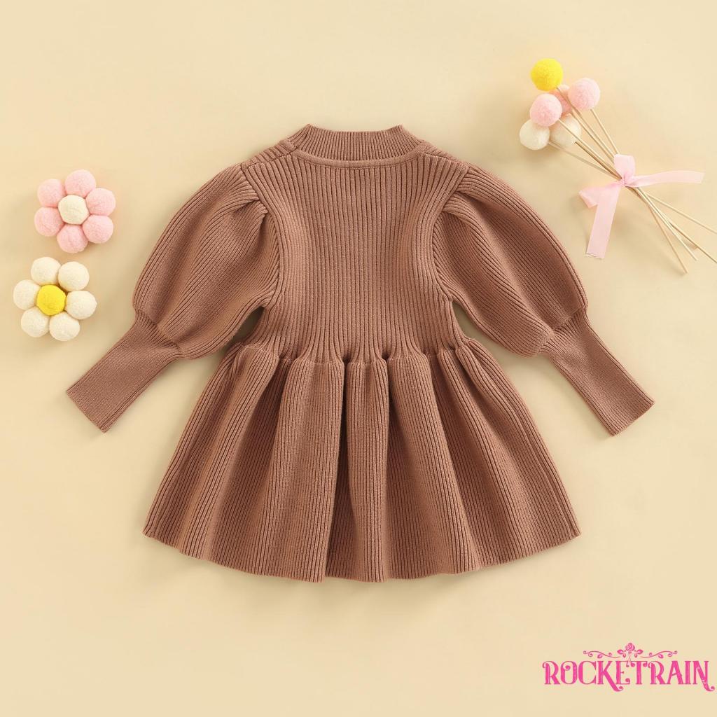 Đầm Len Dài Tay Cổ Tròn Màu Sắc Đơn Giản Cho Bé Gái