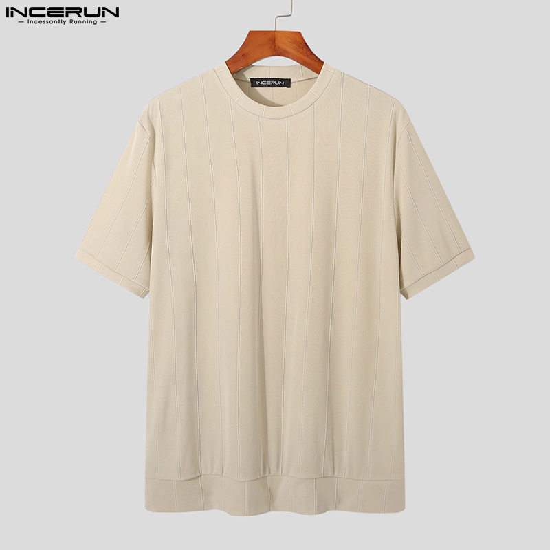 Áo thun INCERUN ngắn tay cổ tròn màu trơn size S-5XL dành cho nam