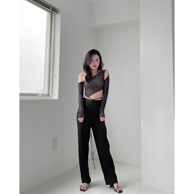 Quần dài ống suông có dây thắt eo (Xanh/Be/Đen)