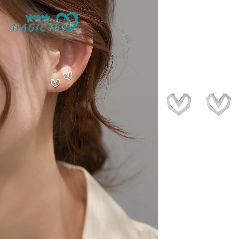PAPAOZHU Không dị ứng S925 Bạc hình trái tim rỗng nhỏ hình hoa tai