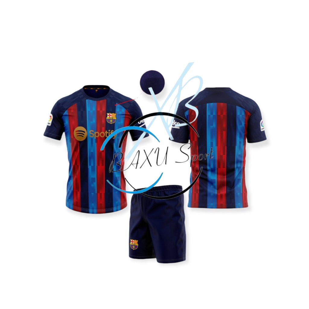 Bộ quần áo bóng đá clb Barca sân nhà vãi thun mè cao cấp mùa giải chính thức 2022
