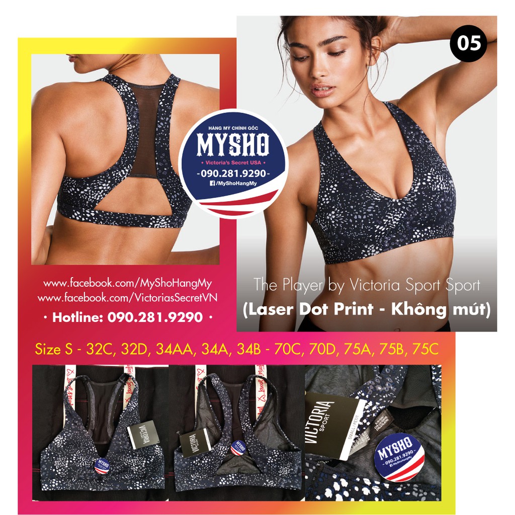 Áo sport bra thể thao (05) hoa văn cực xinh Laser Dot Print - size S Victoria's Secret