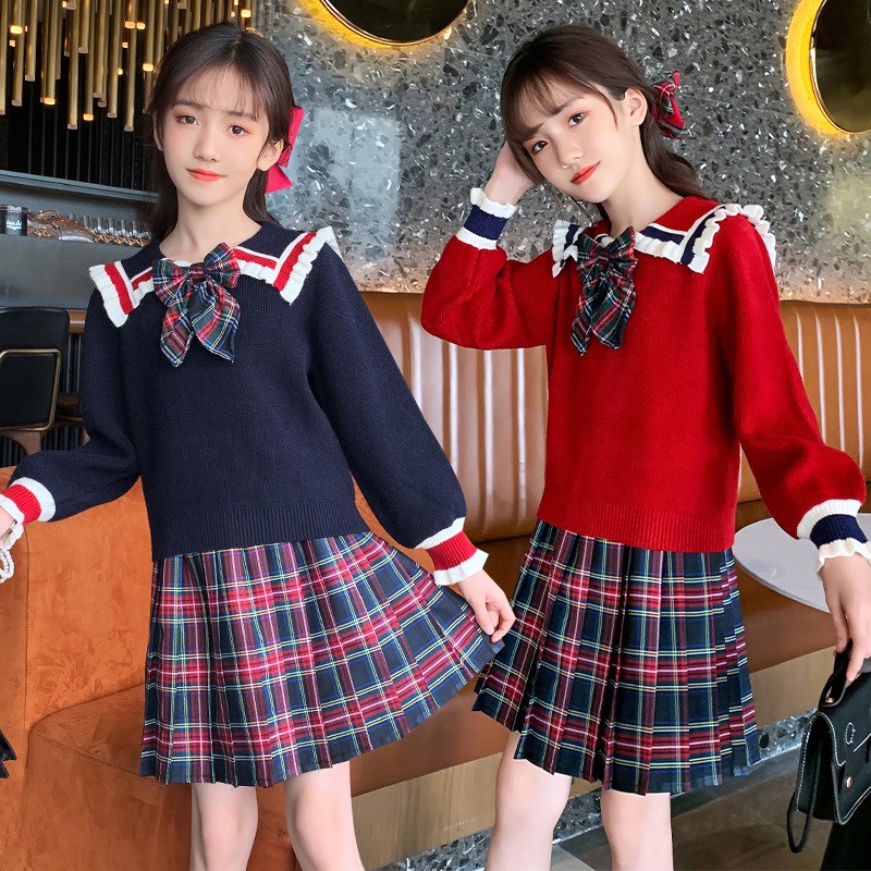 Áo đầm dài tay bé gái 5 6 7 8 9 10 11 tuổi ☑️ váy thu đông diện tết size đại 25kg 30kg 35kg 40kg