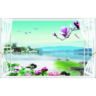 Tranh dán tường cao cấp cửa sổ 3D