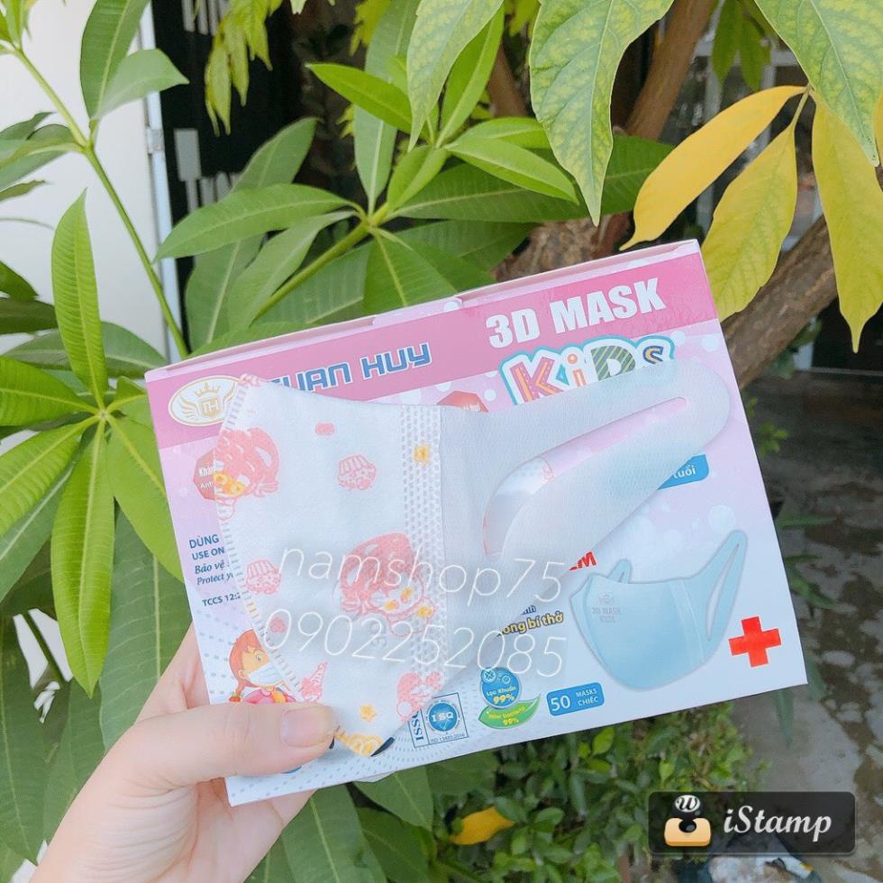 Hộp 50 Chiếc Khẩu Trang Kháng Khuẩn Trẻ Em 3D Kid Mask Tuấn Huy Hoạ Tiết Cho Bé Từ 3 đến 8Tuổi