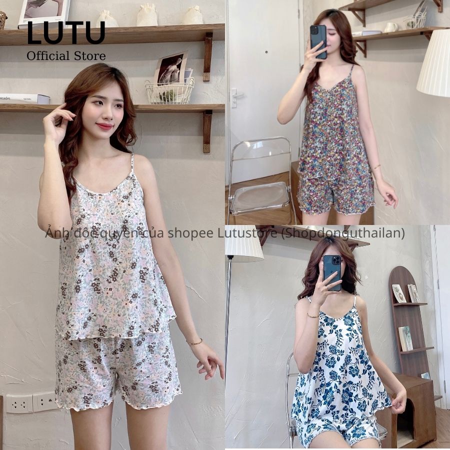 Bộ ngủ hai dây cotton xuất dư họa tiết dễ thương chất mềm mát pijama mùa hè