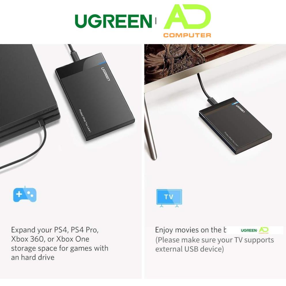 Hộp đựng ổ cứng 2.5 inch SSD, HDD hỗ trợ 6TB,chuẩn SATA UGREEN US221 vỏ nhựa ABS - Hàng phân phối chính hãng