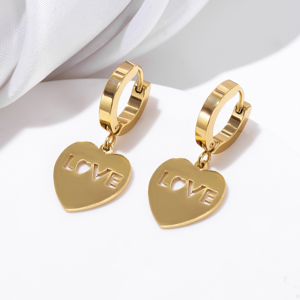 Bông Tai Thời Trang Hình Thánh Giá/Trái Tim Bằng Thép Titan Vàng 18K Cho Nữ