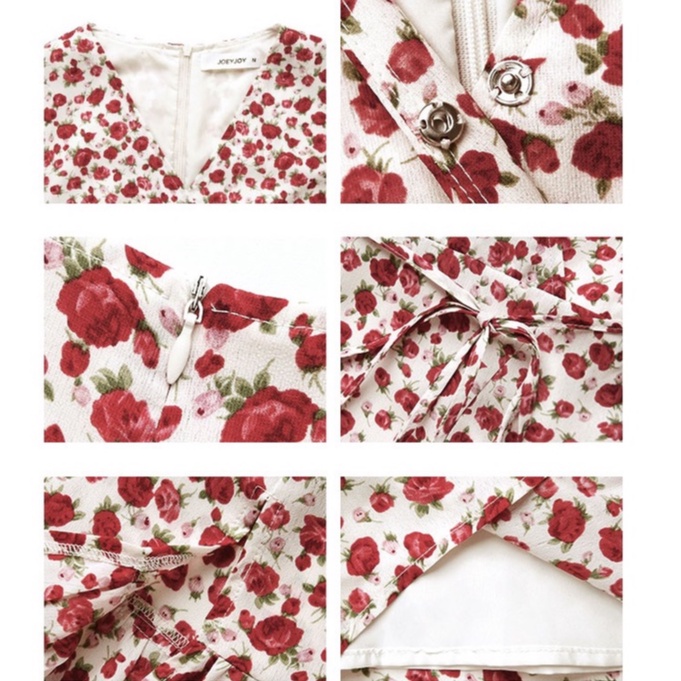 Đầm hoa ZHELIHANGFEI dáng dài cổ chữ v nhấn eo xinh xắn thời trang