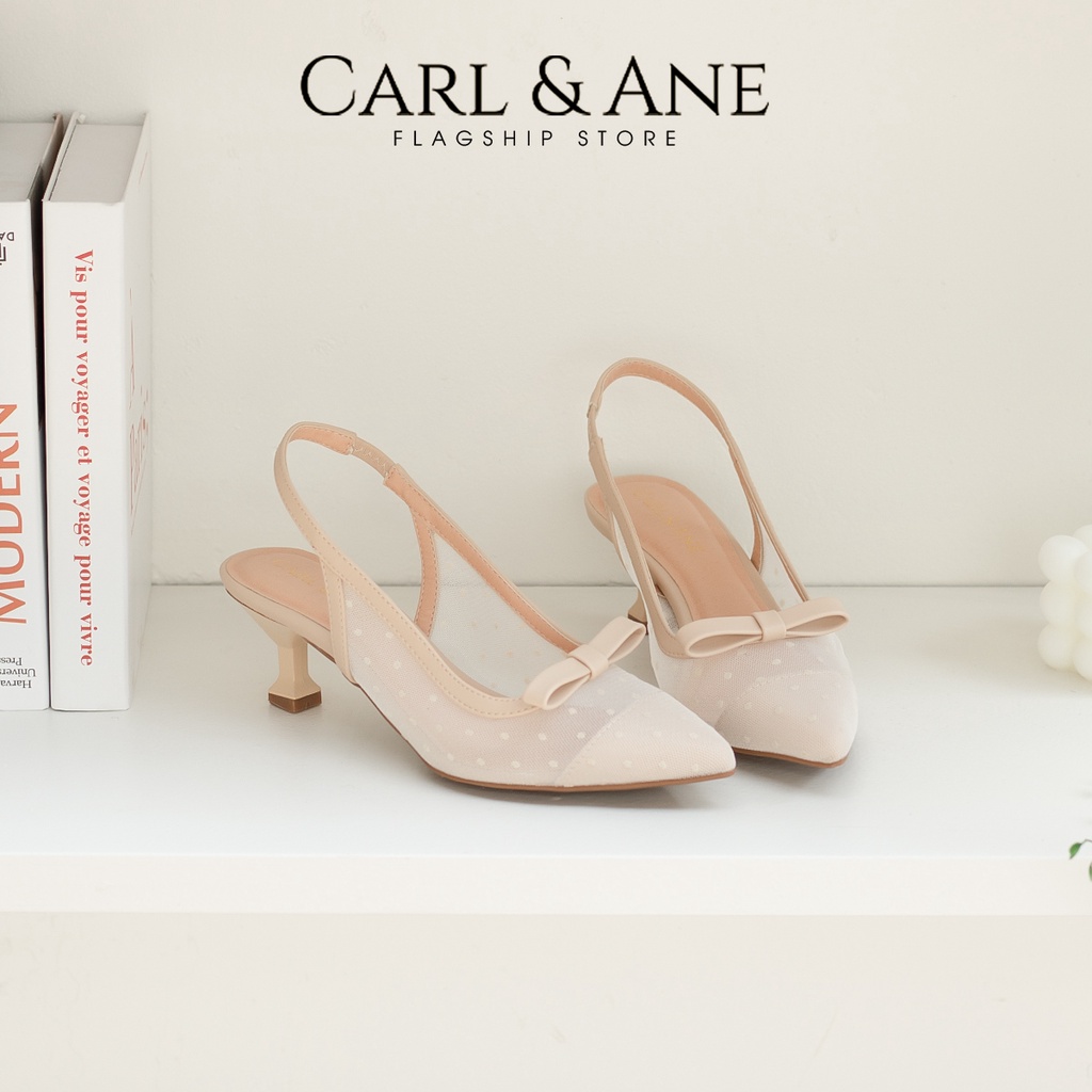 Carl & Ane - Giày cao gót mũi nhọn phối dây lưới thời trang công sở cao 5cm màu đen - CL030