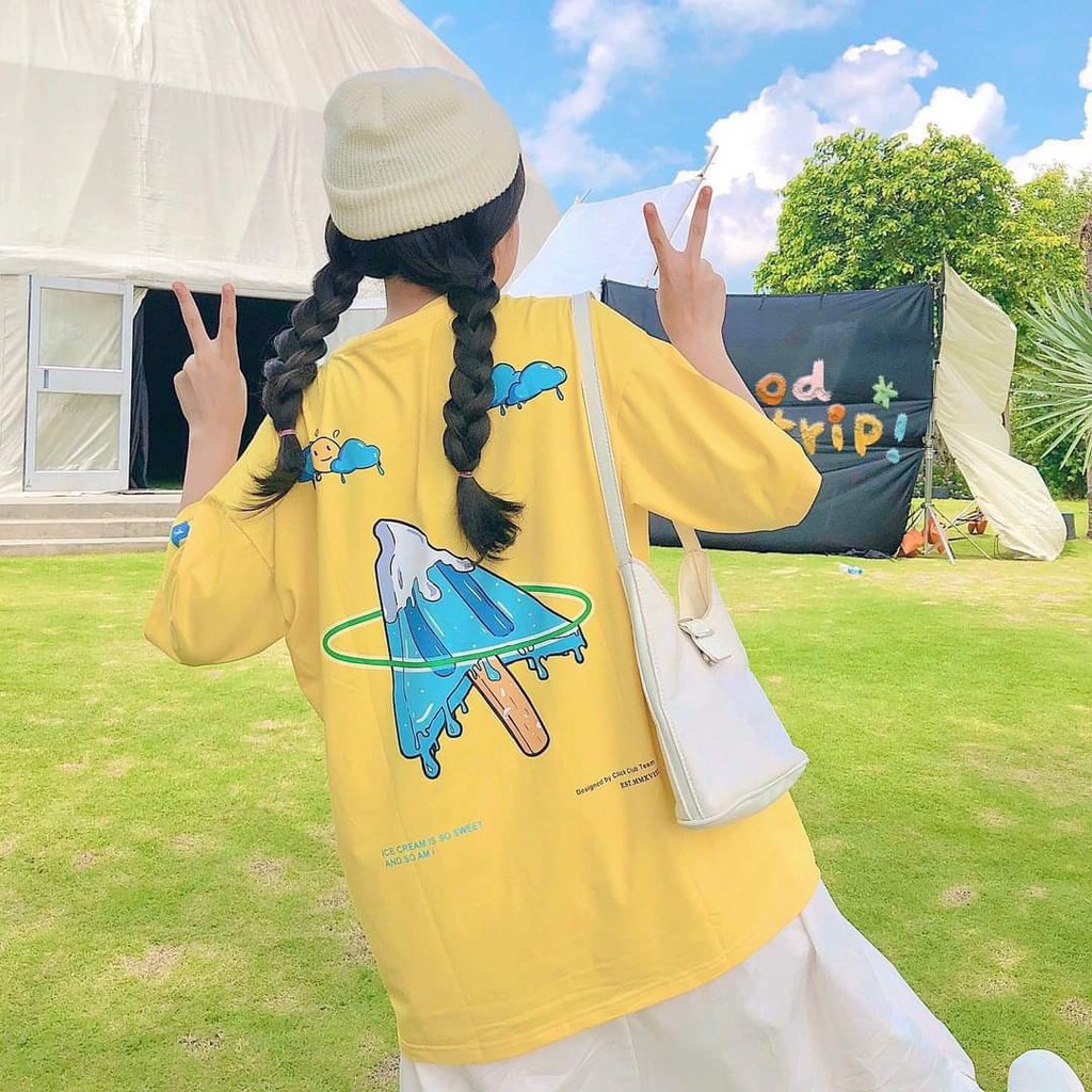 Áo Thun Tay Lỡ CLICK ICE CREAM Nhiều Màu Sắc Unisex Form Rộng
