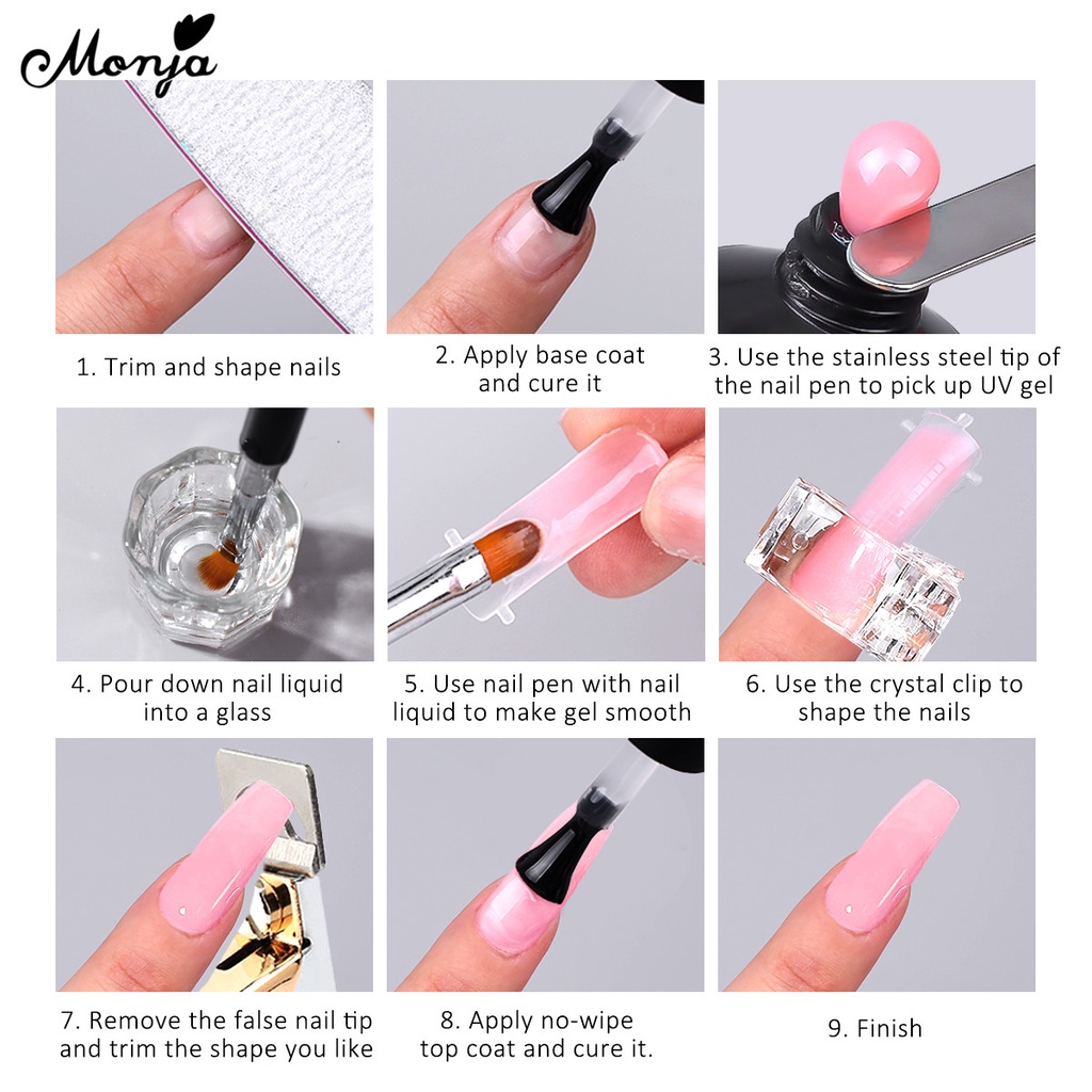 Set 5 dụng cụ làm móng MONJA nước đắp gel UV acrylic/ khuôn móng/ cọ hai đầu/ gel đắp móng nhanh/ 10 mẫu tùy chọn