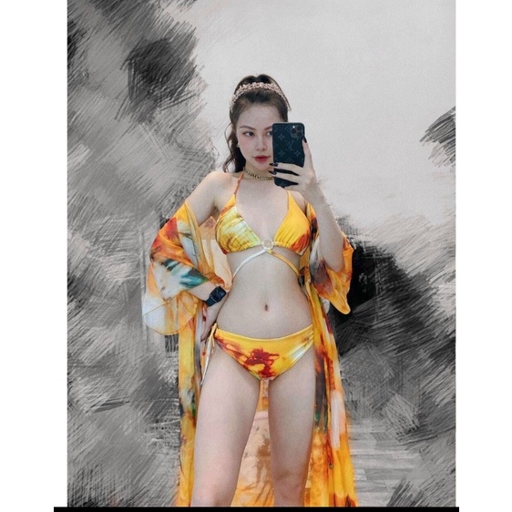 Bikini Đồ Bơi Hai Mảnh Kèm Aó Choàng Họa Tiết Lửa Sexy VATIXA BKN110