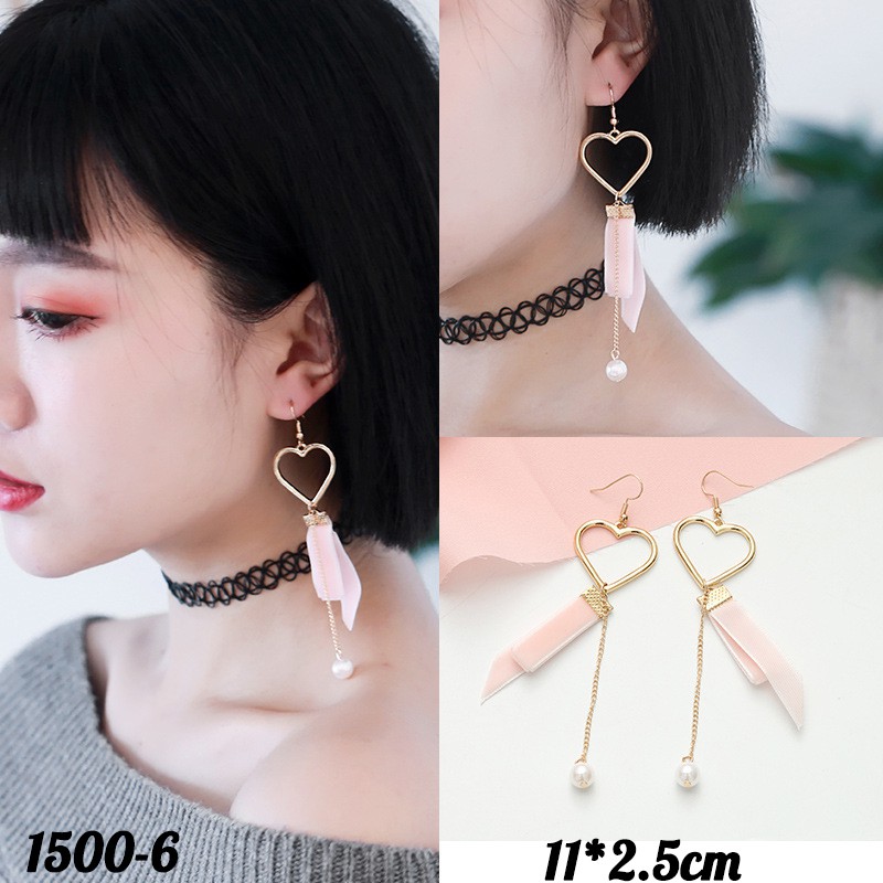 Hoa tai bông tai trái tim tua dua hồng E1500 thời trang phong cách Hàn Quốc 20 mẫu