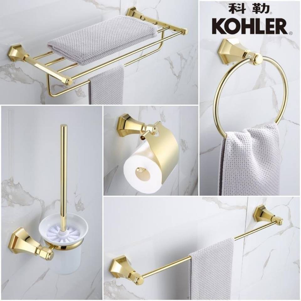 Giá treo khăn vàng Kohler, khung, tất cả đồng, đặt, bồn tắm, phòng, nhà vệ sinh, phòng tắm, mặt dây chuyền phần cứng