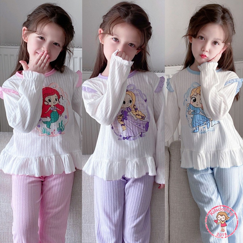 Bộ Đồ Ngủ Pijama In Họa Tiết Hoạt Hình Kiểu Hàn Quốc Xinh Xắn Cho Bé Gái